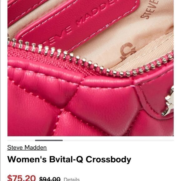 NWT Steve Madden (Bvital) Quilted Crossbody Bag w/ AirPod Coin Pouch - Fuchsia - Picture 7 of 17